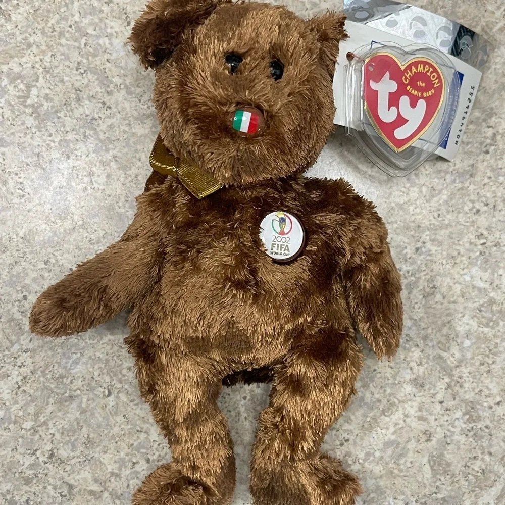 Ty Beanie Baby Champion Italy 2002 FIFA World Cup Bear With Orig License Tag U.S